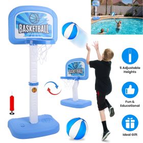 2 In 1 Poolside Basketball Game Set Pool Basketball Goal Indoor Outdoor Kids Basketball Court Water Basketball Toy with 2 Balls Gift for Boys Gir (Color: Blue, size: One size)